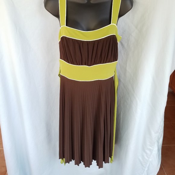 NWT Miss Bisou Large Green and Brown Sleeveless Dress - Picture 2 of 13